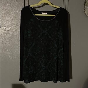 Maurices Black and Green Lace Long Sleeve Top